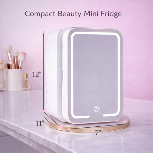 Dual-Temp Skincare & Makeup Fridge with LED Mirror