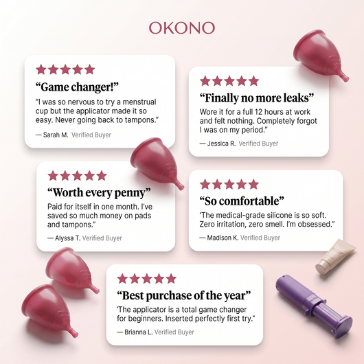 OKONO PIXIE Menstrual Cup — Inserts Like a Tampon — Leak-Free for 12 Hours